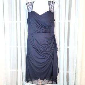Vintage Stenay Navy Blue Beaded Dress 10 Sweetheart Ruched Homecoming HoCo Party